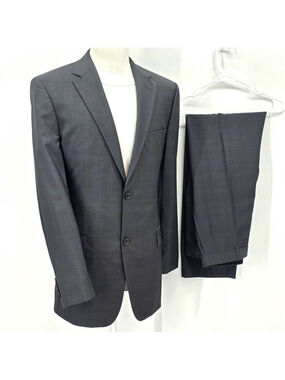 HUGO BOSS Pasolini Movie Suit 40L Charcoal Gray Super 100 Wool 2 Pc 34x33